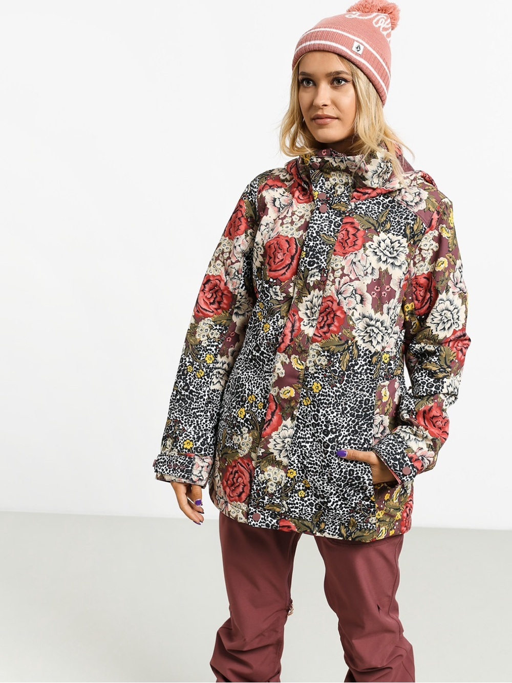 Burton Jet Set Snowboard Jacket Burgundy Cheetah Floral Size Medium